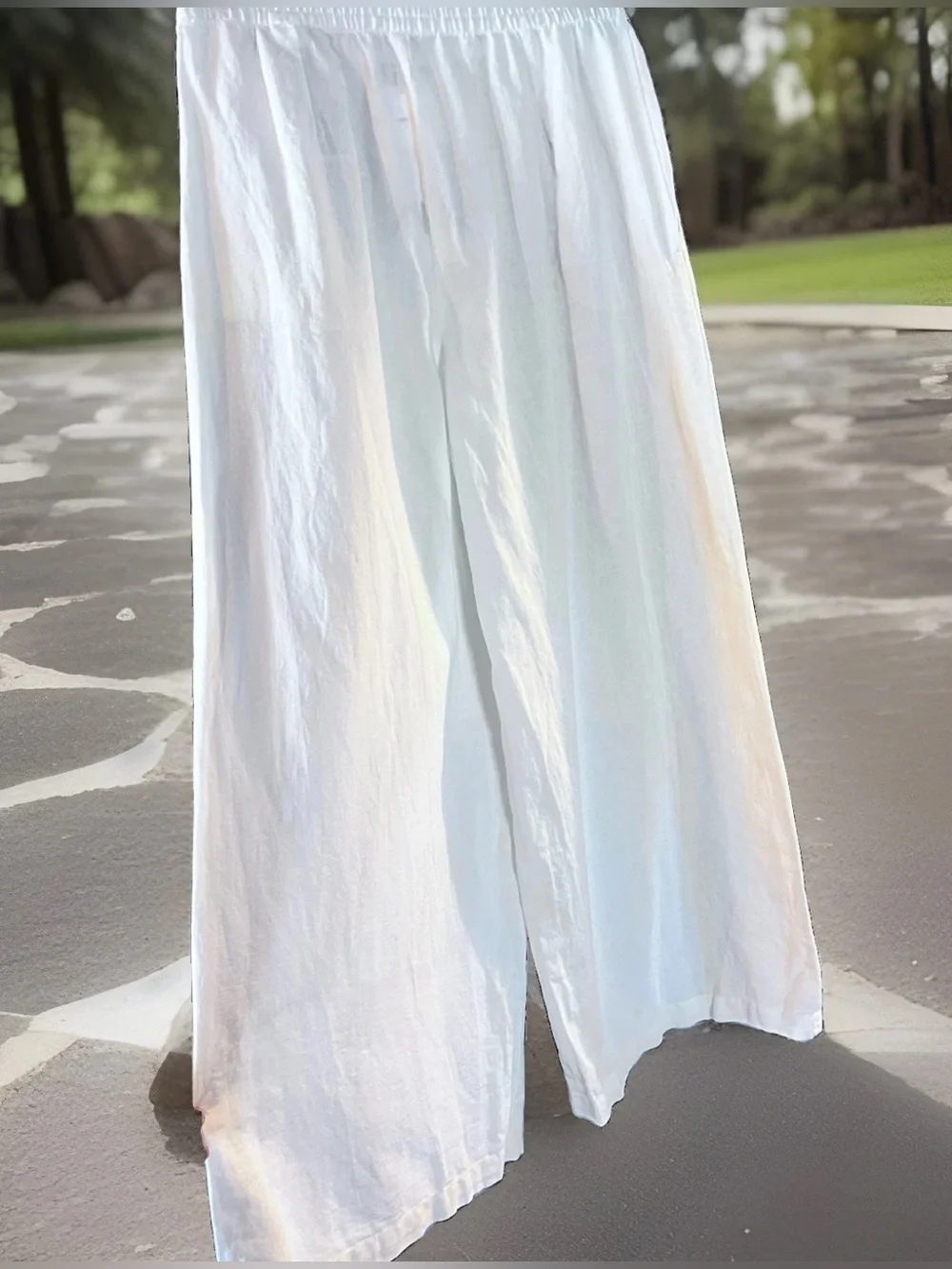 Zara Pants Women’s Linen Wide Leg Size M White Palazzo Lagenlook NWT Full Length